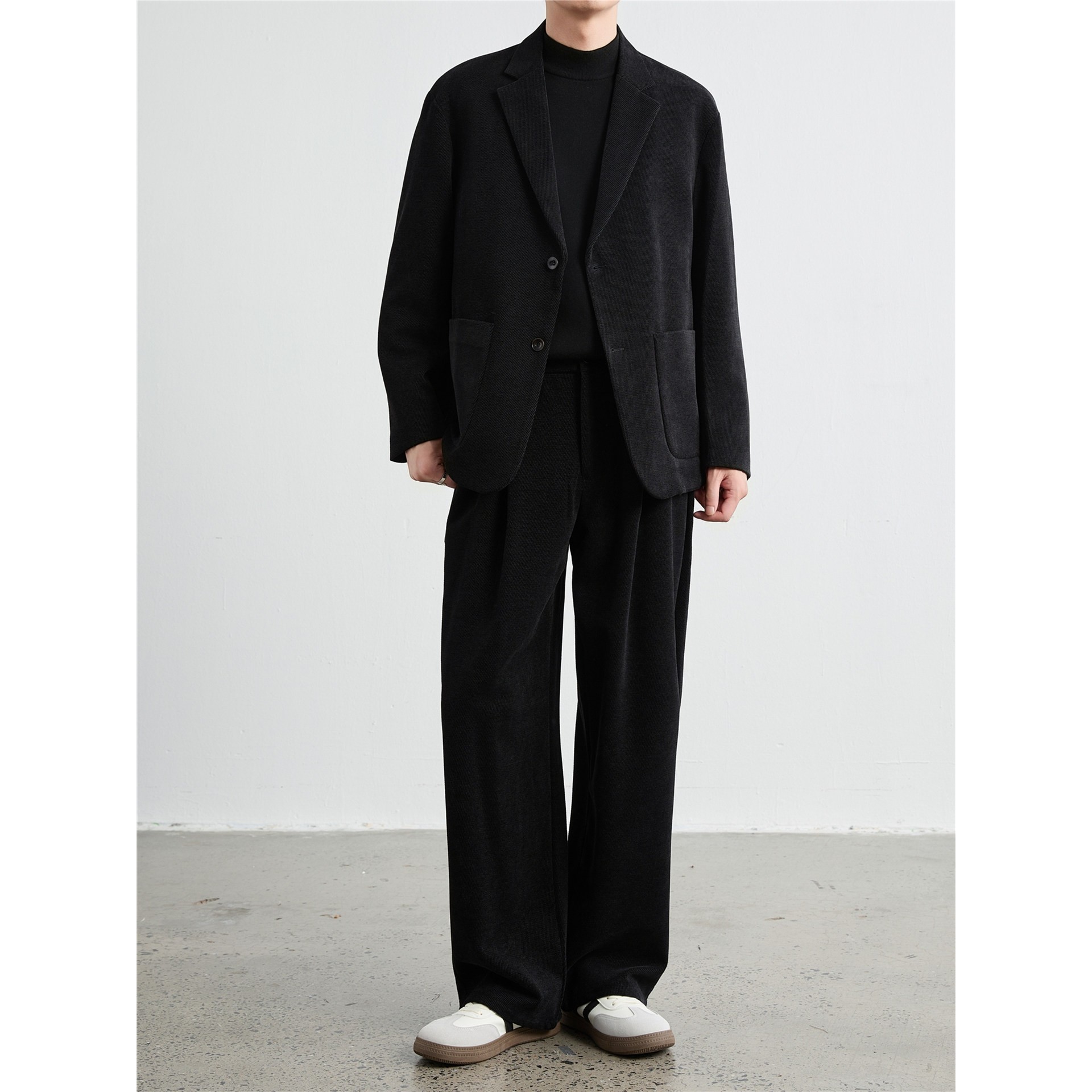 韩国Uamtor男套装秋冬季新款高级休闲轻奢西装毛呢套装两件套西服