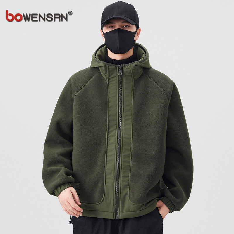 双面摇粒绒连帽外套男士2025新款秋冬装高级感加厚夹克棉衣服男款