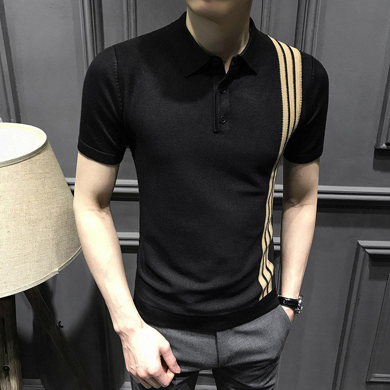 LL男装翻领T恤男韩版潮流修身冰丝Polo衫男休闲百搭新款短袖上衣