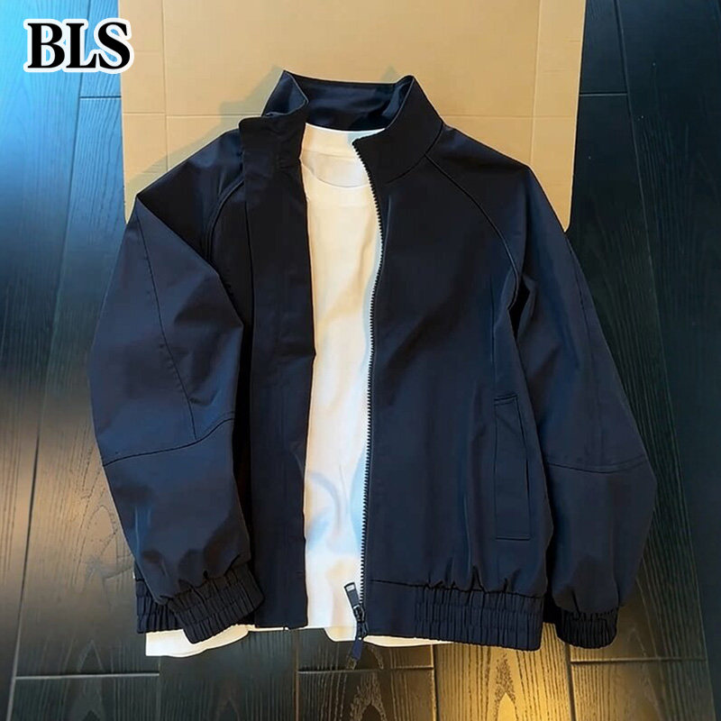 高端藏青色工装夹克外套男款秋冬2026新款重磅短款立领棒球服上衣