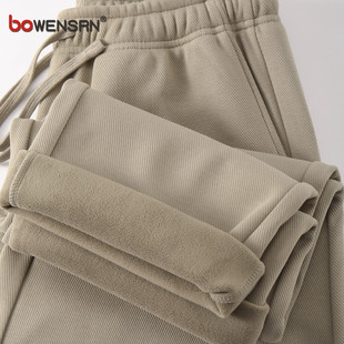 冬季 2025新款 加绒厚男裤 直筒休闲裤 卡其色斜纹针织卫裤 子男款 男士