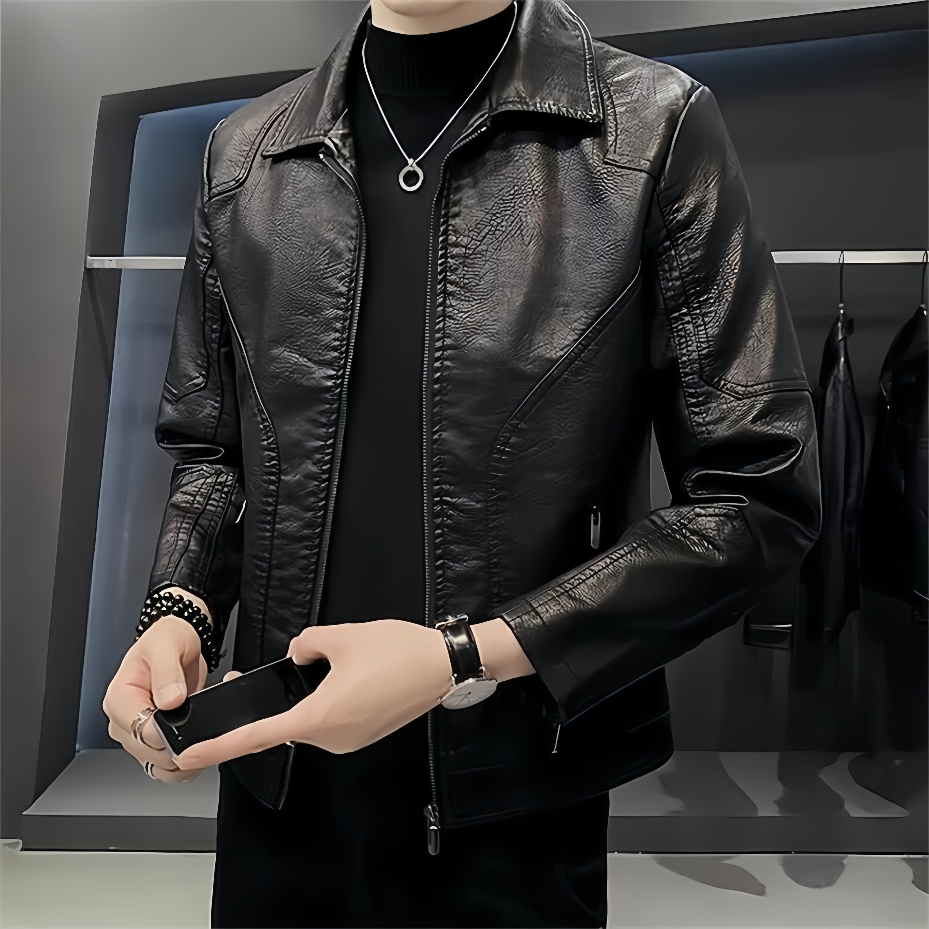 2025新款皮衣外套男大码绵羊皮复古潮牌机车男士潮流翻领真皮夹克