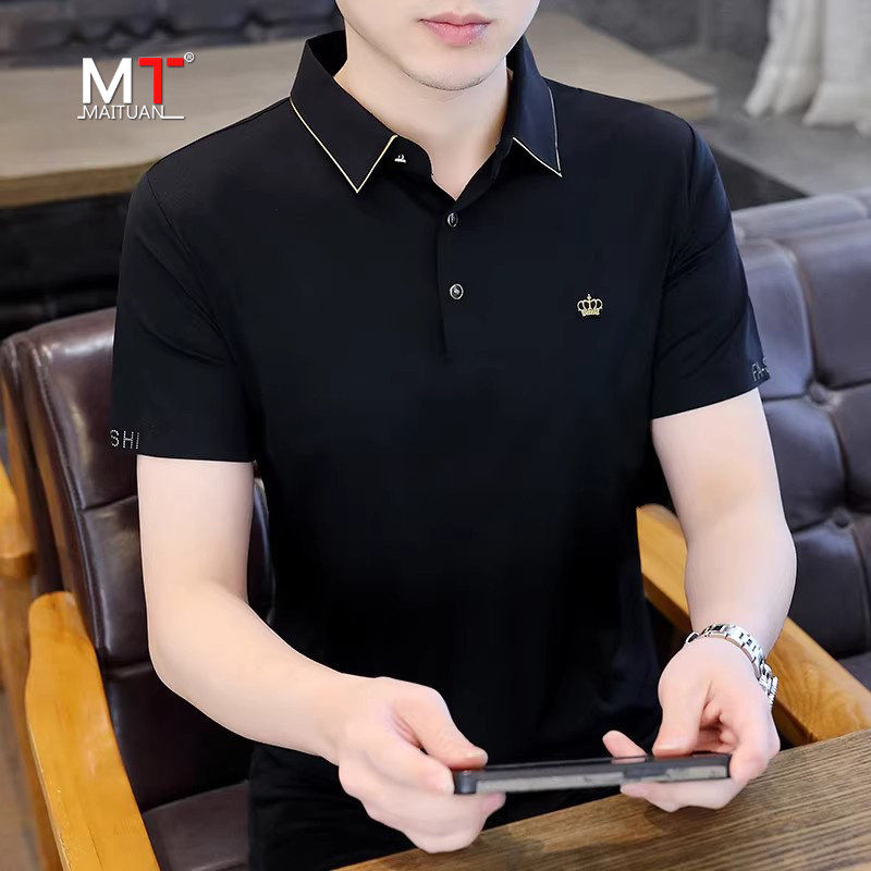 高端冰丝polo衫男士短袖t恤2026新款夏季商务无痕翻领保罗衫男款