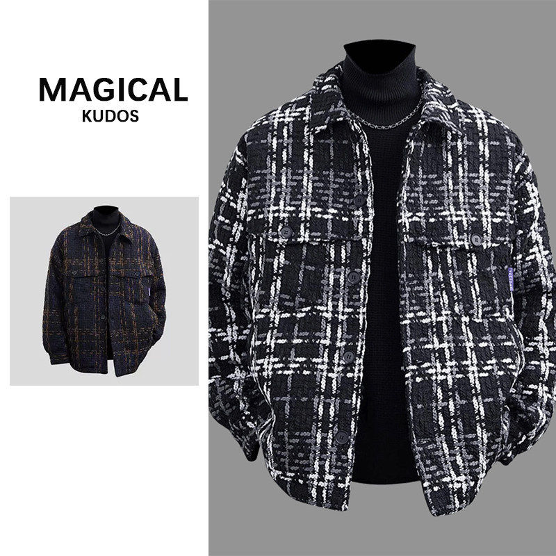MAGICAL KUDOS小香风羽绒服男春秋格子鸭绒保暖轻薄宽松夹克外套