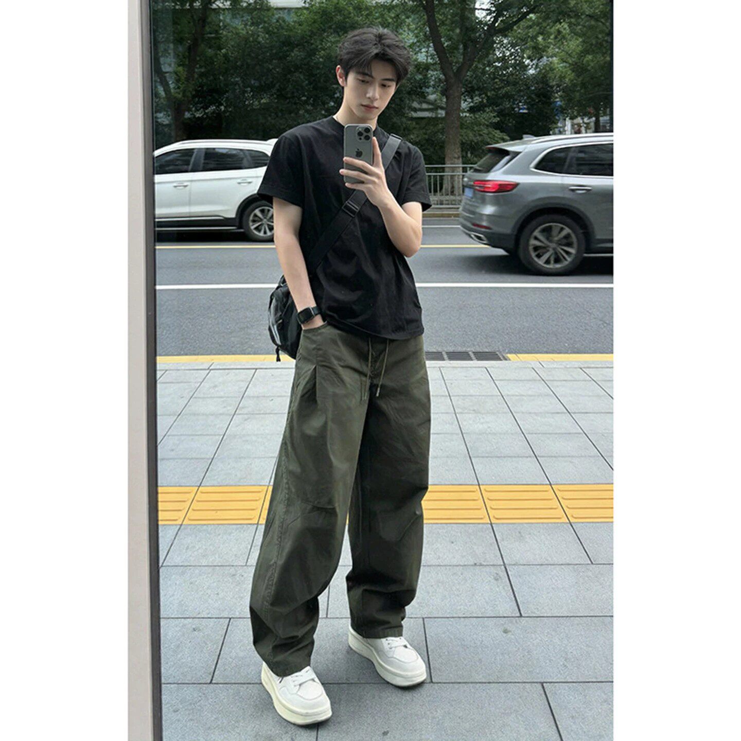 韩国Uamtor套装男生夏季弯刀工装裤子宽松纯棉短袖酷帅穿搭两件套