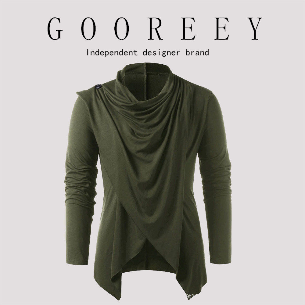 GooReey秋暗黑系男装哥特T恤灵魂摆渡同款披风衣堆堆领斗篷小衫