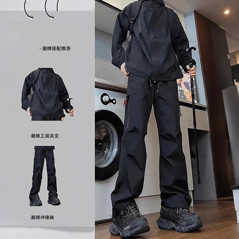 高端春季黑武士工装夹克套装男士一整套冲锋衣裤子户外徒步登山服