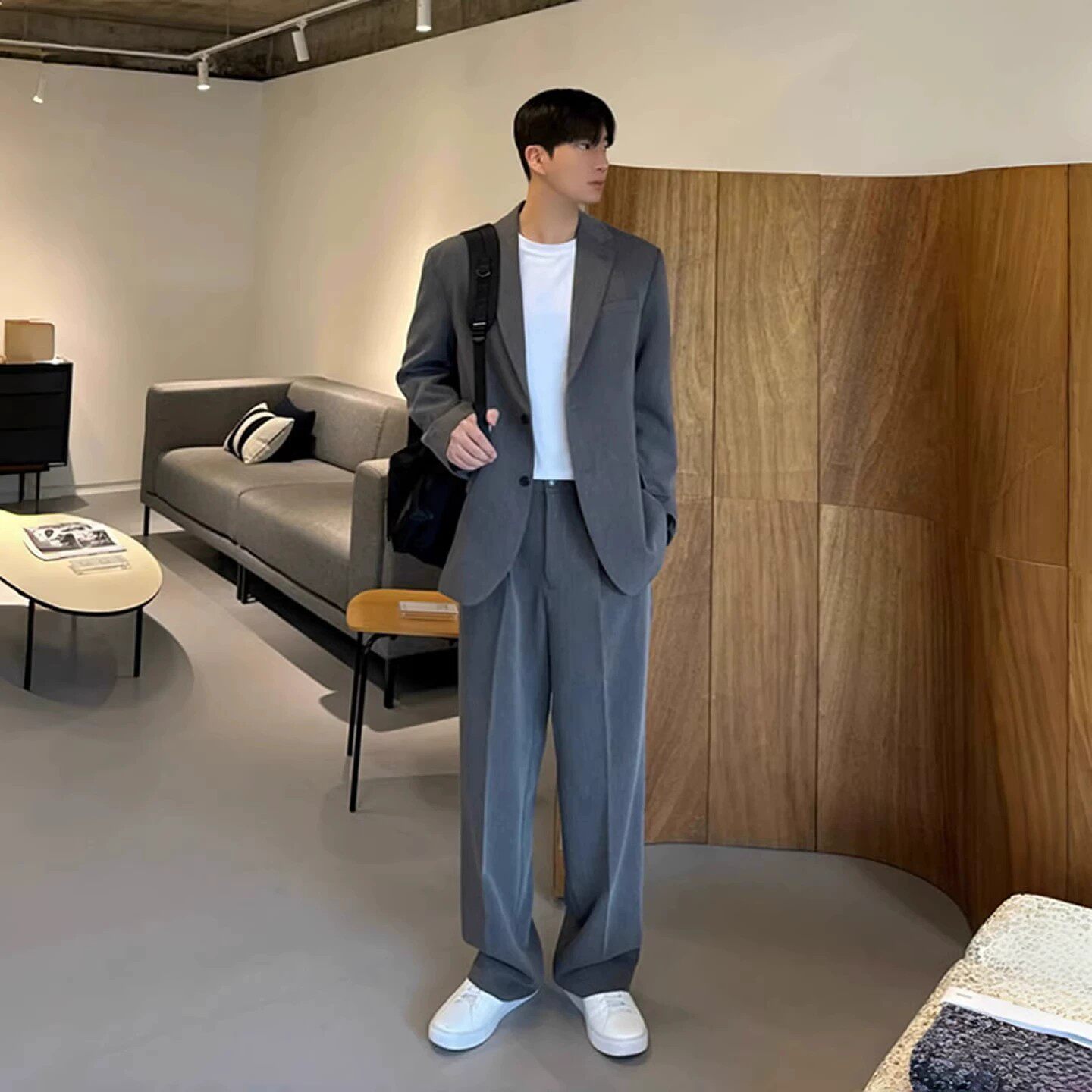 韩国Uamtor秋季男士休闲西服套装韩版宽松显瘦西裤西装外套两件套