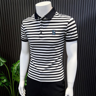 高级感POLO衫男短袖夏季2026新款时尚潮流翻领上衣条纹半袖t恤男