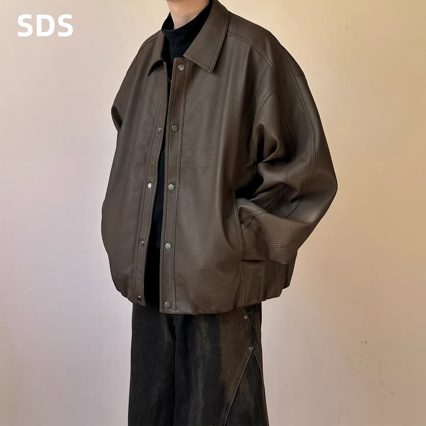 高端真皮皮衣外套男春秋季2026新款痞帅薄款机车服荔枝纹翻领夹克