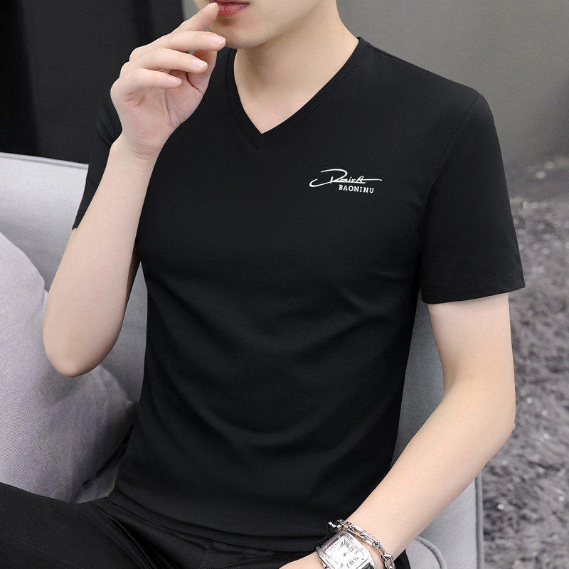 莫代尔棉短袖t恤男2026夏季新款V领时尚休闲上衣服透气冰丝体恤男