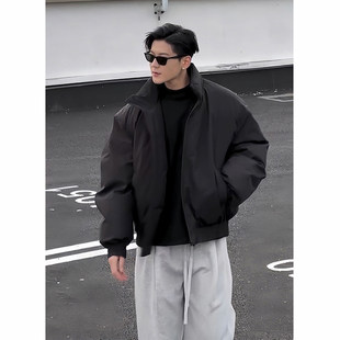 韩国Uamtor黑色飞行夹克羽绒棉服男冬季短款立领oversize美式外套