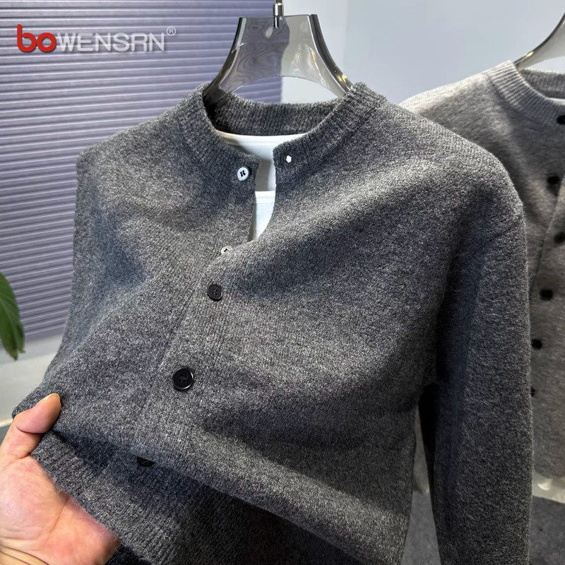 老钱风针织开衫毛衣外套男士2026新款冬装舒适外穿纯色羊毛衫男款