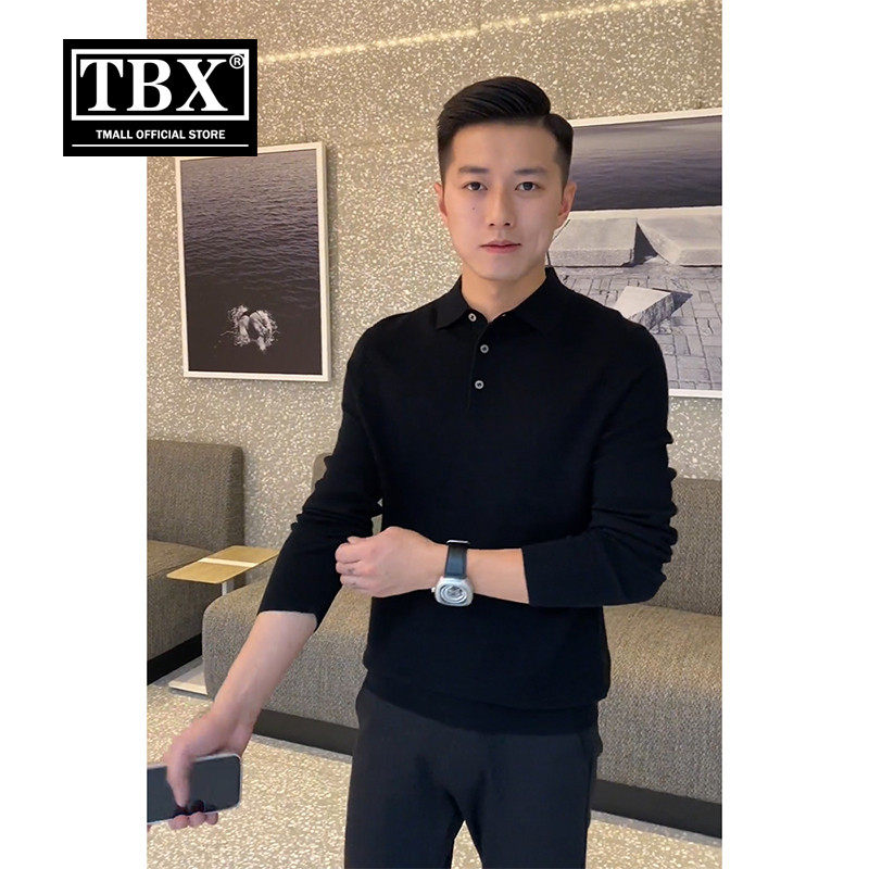 高端针织polo衫男士长袖t恤2026新款春秋冬季黑色毛衣打底衫男款