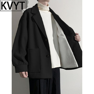 男士2025超火羊羔绒外套冬季高级感短款风衣男款加厚保暖毛呢大衣