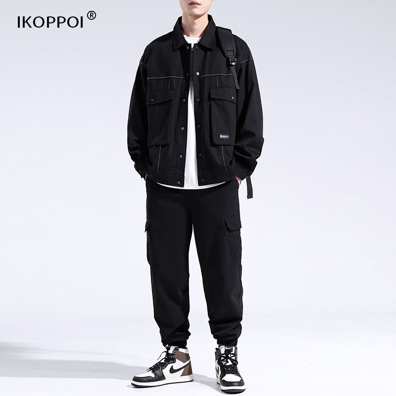 运动套装男士春秋季工装夹克宽松休闲裤搭配一套男装帅气两件套潮