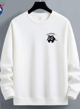 NASA春秋冬卫衣男圆领加绒加厚男生保暖青少年宽松猫咪长袖打底衫