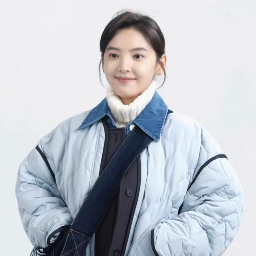 妍妍 浅蓝色绗棉假两件棉服女冬新款韩系慵懒风外套
