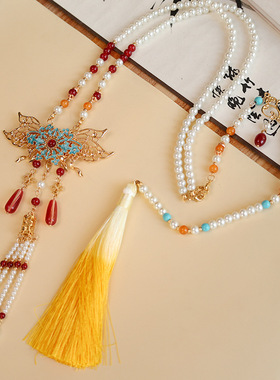 古风汉服马面裙配饰国风软璎珞自带背云长流苏吊坠新中式百搭项链