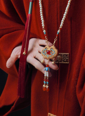 新中式平安锁红璎珞流苏项链