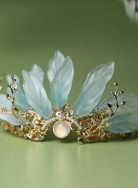 汉服头饰【月白】淡蓝色琉璃花瓣发冠素雅古典宋制明制古风女超仙