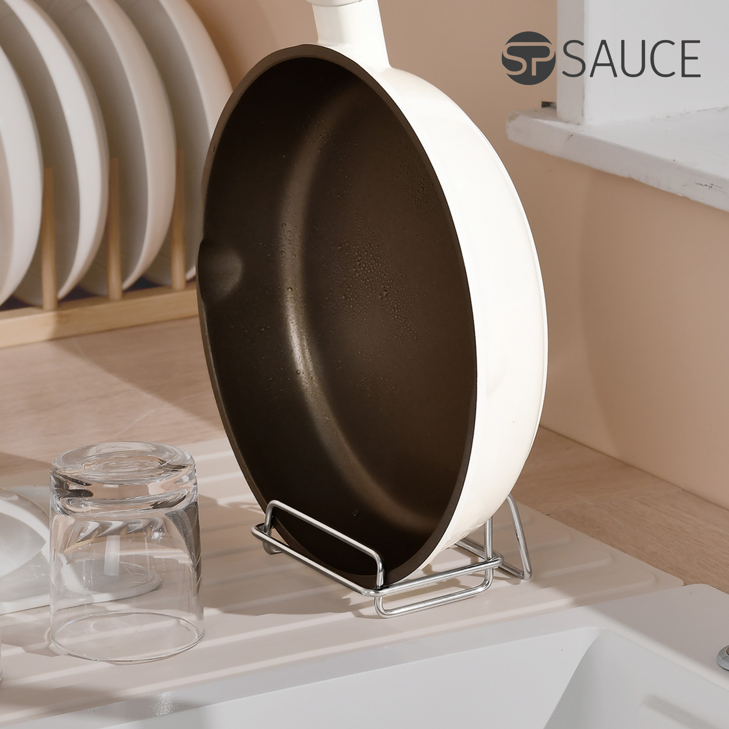 304不锈钢平底锅架台面立式置物