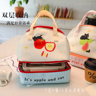 可爱双层便当包大容量学生上班族带饭餐包高颜值饭盒手提袋保温包