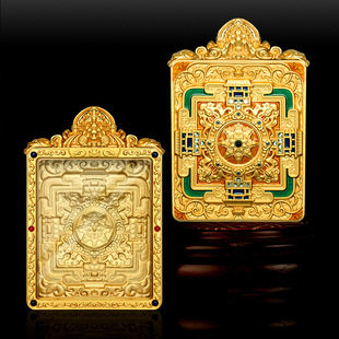 新款原创设计黄铜唐卡盒子浮雕四方轮转坛城中式复古唐卡盒子