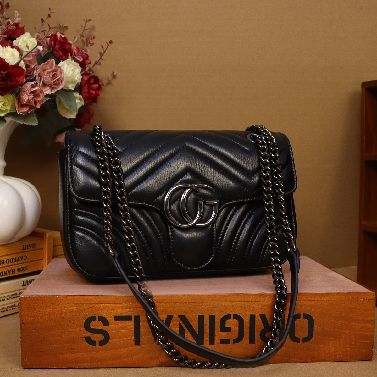 黑色菱格纹链条包女单肩斜挎包轻奢女包经典时尚单肩包腋下小方包