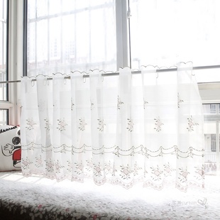 韩式成品咖啡帘半帘刺绣短帘帘头穿杆帘隔断门帘厨房小窗帘免打孔
