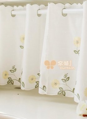 田园雏菊清新厨房窗帘纱帘头成品咖啡帘短帘橱柜帘门帘半帘穿杆帘