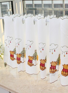 韩式卡通咖啡帘半帘可爱小短帘柜帘门帘橱帘柜帘儿童房窗纱维尼熊