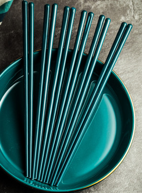 防霉卫生网红祖母绿骨瓷陶瓷筷子钛金色304不锈钢筷子送礼家用