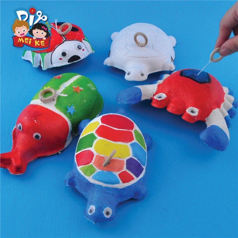 幼儿园儿童创意手工diy材料包白坯拉线动物绘画涂色玩具乌龟瓢虫