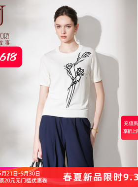 经典故事2026新款基础款短袖冰丝针织衫女夏季薄款白色针织上衣