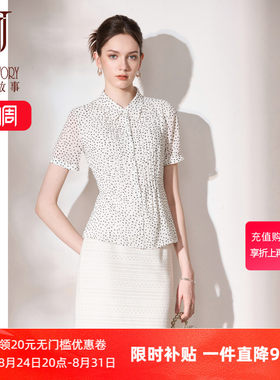 复古白色波点衬衫女款雪纺衫上衣