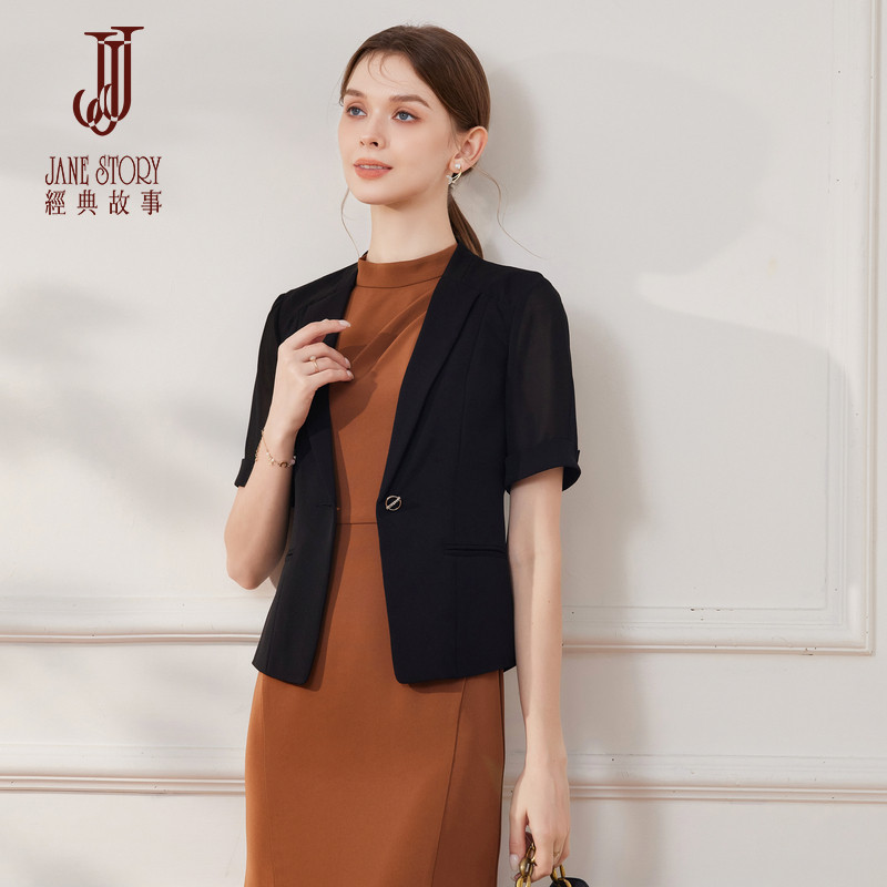 2026新款高级感气质短款西装外套女小个子夏季短袖休闲黑色西服