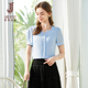 故事法式 别致气质短袖 蓝色衬衫 经典 女夏季 2025新款 衬衣小众雪纺衫