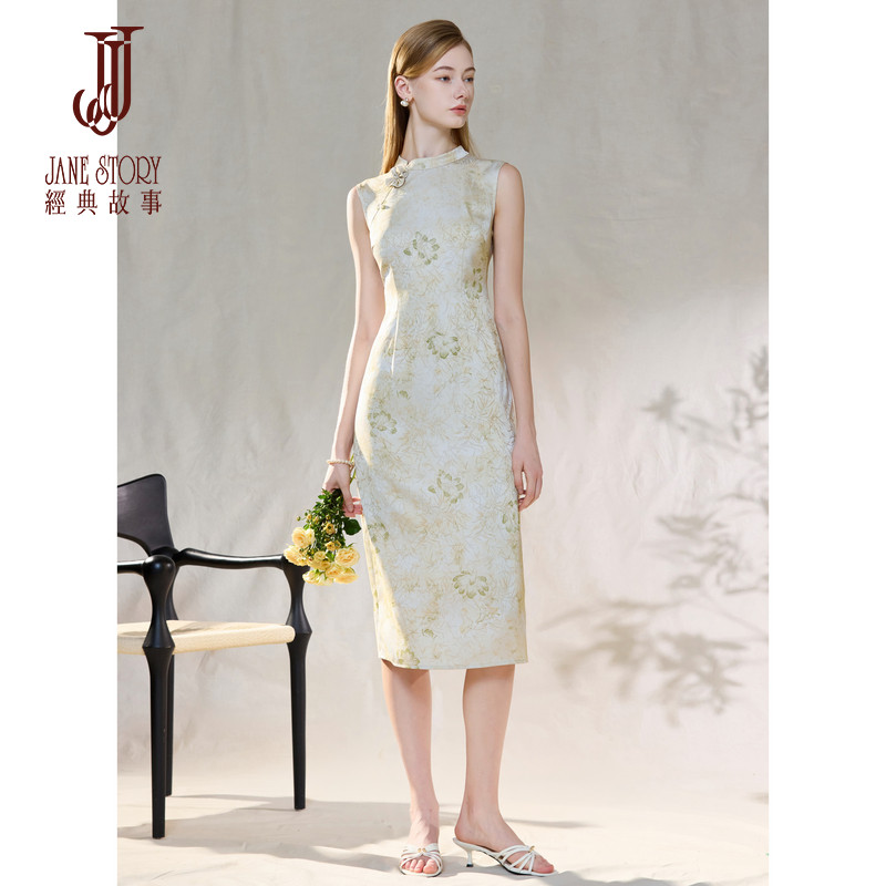 经典故事夏季复古气质无袖旗袍连衣裙女2026新款高端国风印花长裙