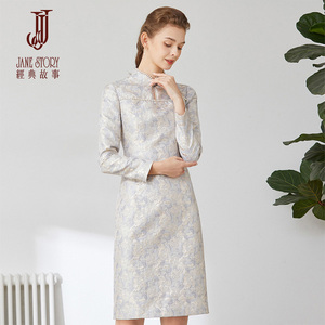 经典故事宫廷风改良旗袍女秋冬2022新款复古镂空九分袖收腰连衣裙