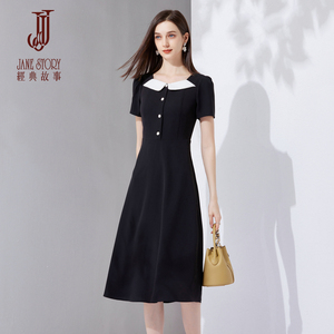 小众设计感方领西装连衣裙女2026新款夏季修身高端精致洋气小黑裙