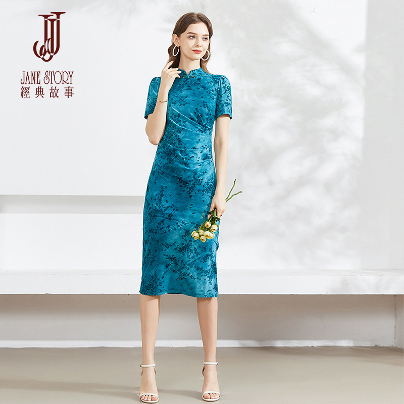 高端丝绒新中式改良旗袍连衣裙