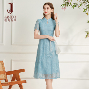 气质复古蕾丝连衣裙高级感女2026新款夏季微胖新中式国风裙子显瘦
