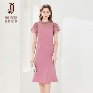 经典故事优雅气质拼接修身连衣裙女夏季2026新款高级感质感裙子