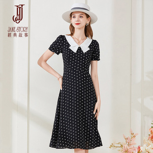 娃娃领黑色高级感法式波点连衣裙女夏季2026新款蝴蝶结气质小黑裙