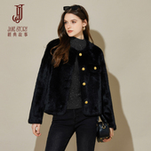 2025年新款 黑色高端时髦毛毛大衣女秋冬慵懒风保暖环保皮草外套