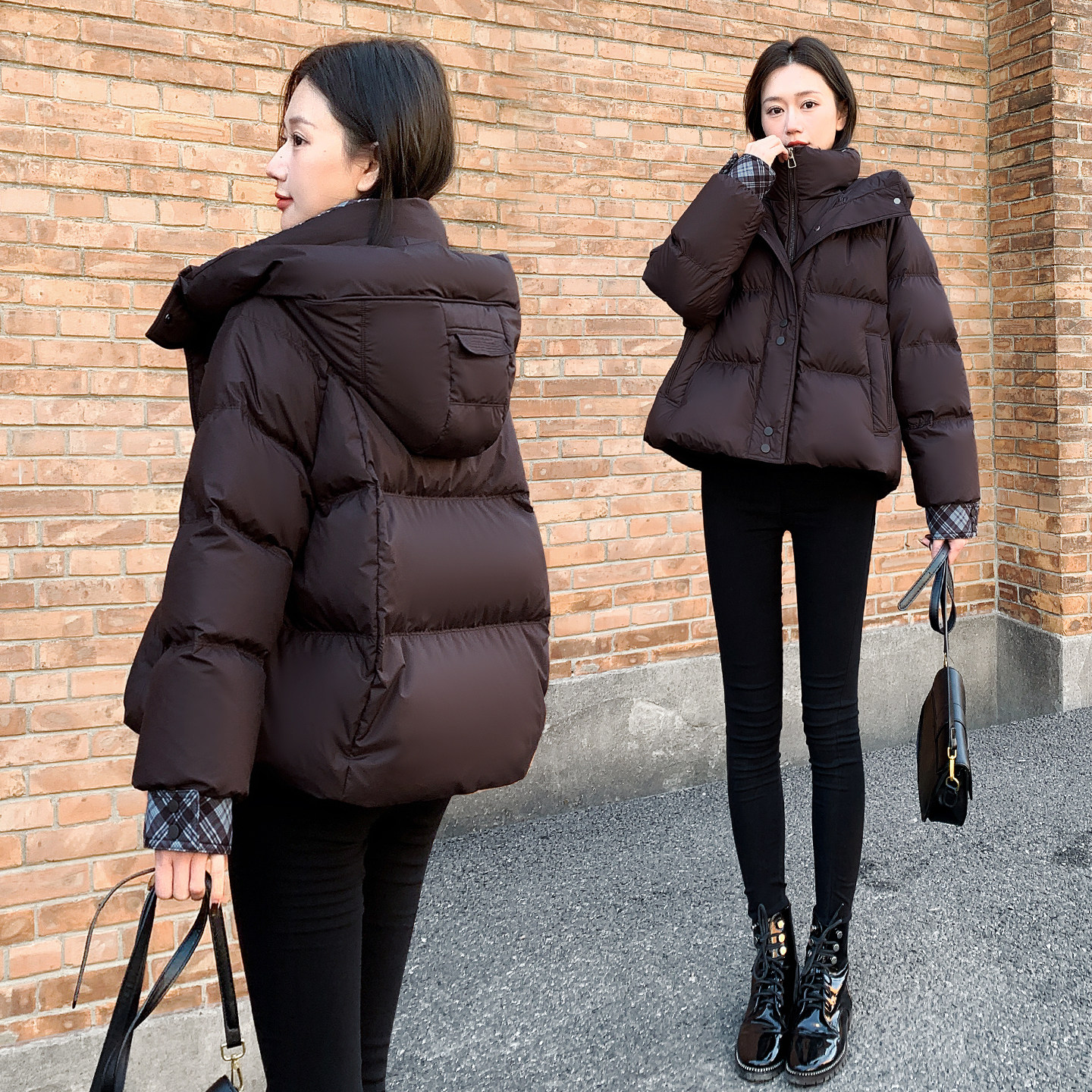 2025冬季新款女装拼接撞色羽绒服女短款连帽小个子90鸭绒保暖外套,女装/女士精品,羽绒服,淘宝优惠券,粉丝福利购,淘宝优惠卷