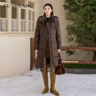 2025年冬季新款女装气质中长款羽绒服女收腰连帽系带加厚保暖外套