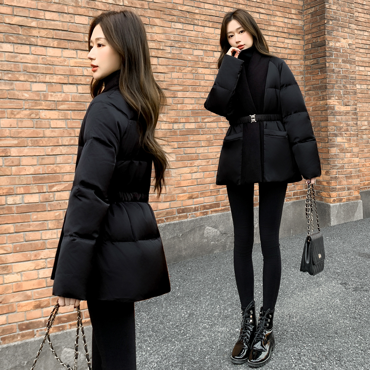 2025冬季新款女装中长款羽绒服女黑色高级感气质收腰显瘦外套加厚