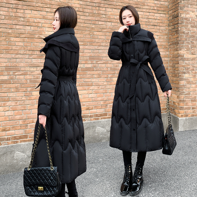2025冬季新款女装长款羽绒服女黑色白鸭绒假两件过膝加厚保暖外套